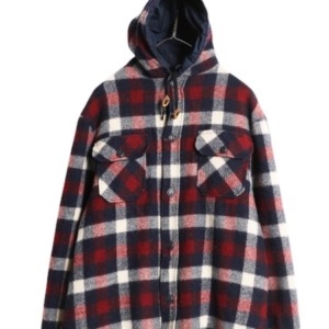 「70s ★ ウールリッチ リバーシブル シャツ ジャケット メンズ XL 白タグ アウトドア フード付き マウンテン パーカー ウール チェック 無地」