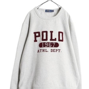 「ポロ ラルフローレン 両V 3段 フロッキー プリント スウェット メンズ XL 古着 裏起毛 ヴィンテージ モデル トレーナー 大きいサイズ 杢 灰」