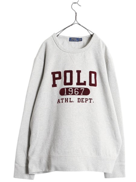 「ポロ ラルフローレン 両V 3段 フロッキー プリント スウェット メンズ XL 古着 裏起毛 ヴィンテージ モデル トレーナー 大きいサイズ 杢 灰」